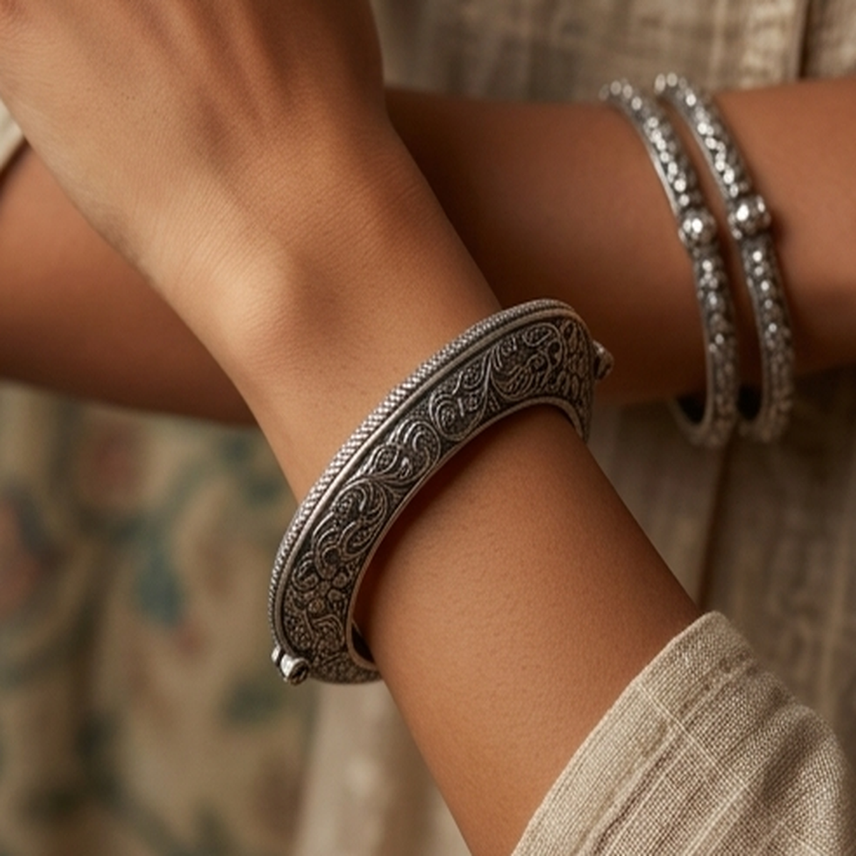 DIVYORO TRIANGULAR FLORAL SILVER KADA