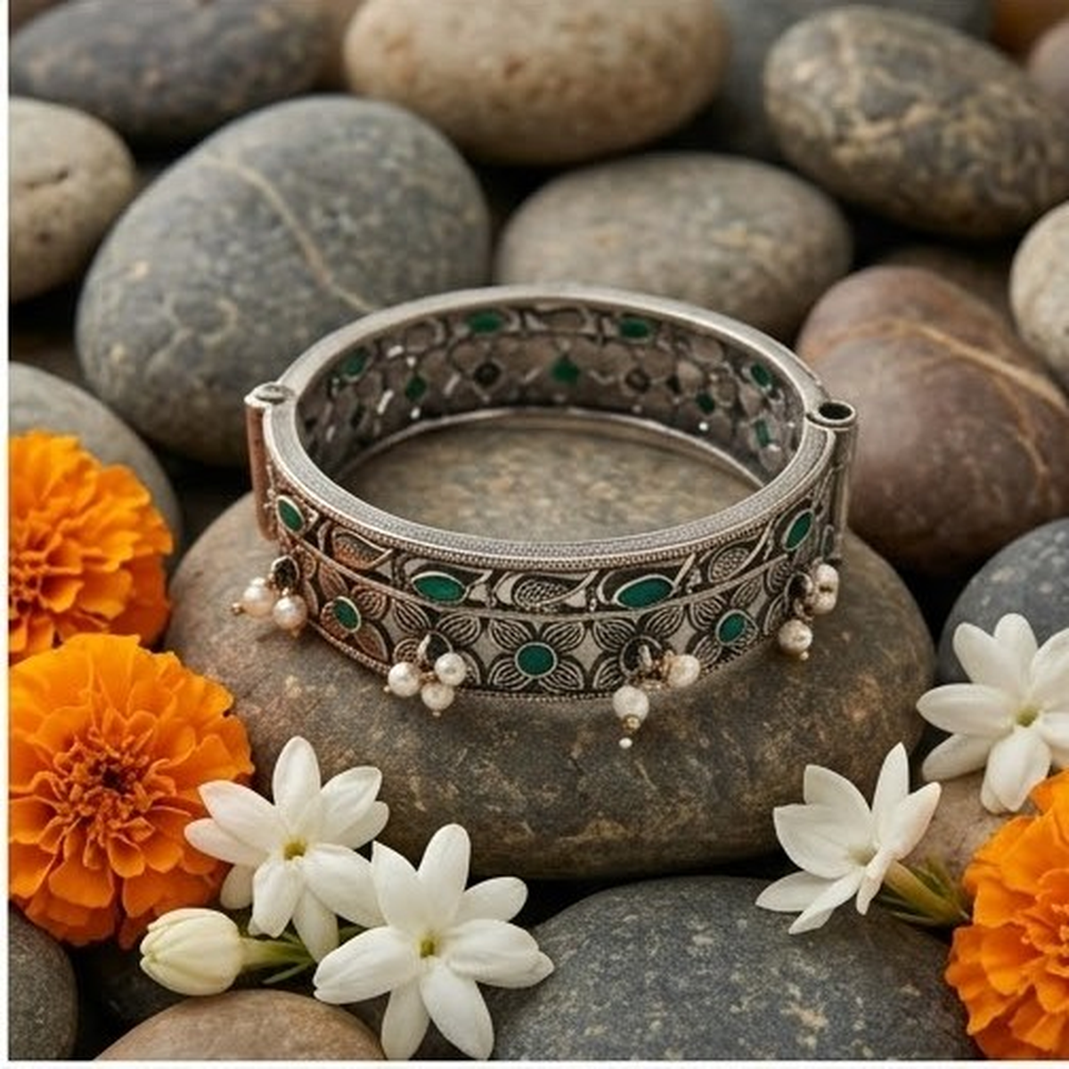 DIVYORO GREEN STONE PEARL KADA