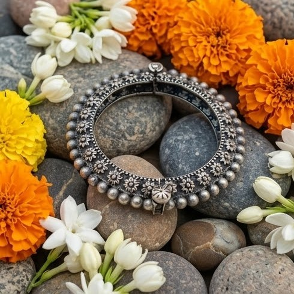 DIVYORO OXIDIZED PEARL GHUNGROO KADA