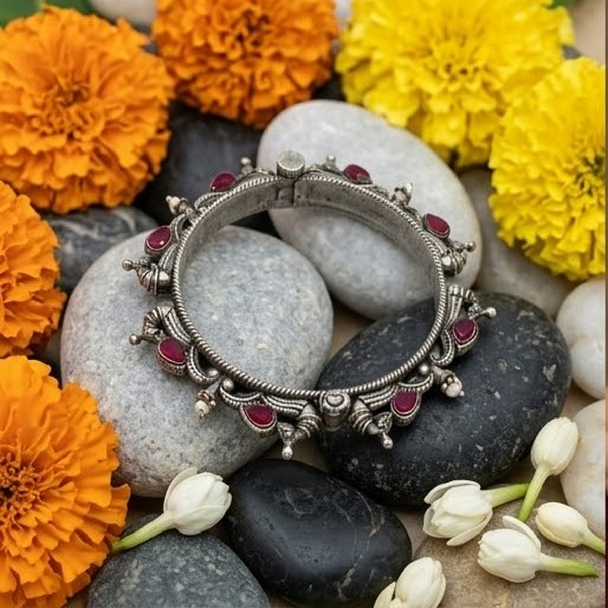 DIVYORO TURQUOISE CARVED FLORAL KADA