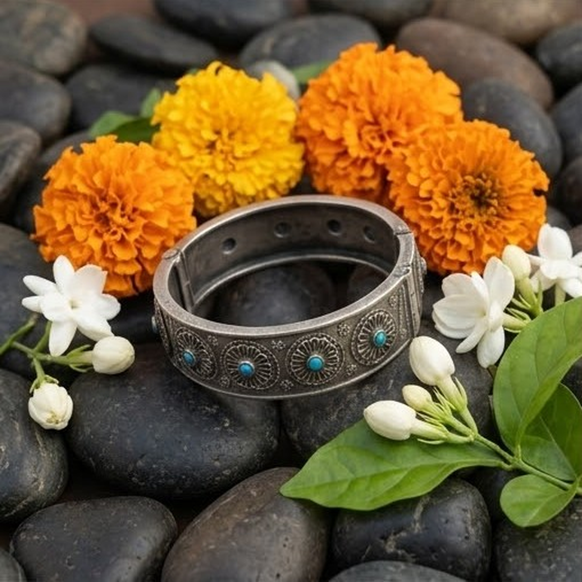 DIVYORO OXIDIZED SILVER-TONE KADA BRACELET FOR WOMEN