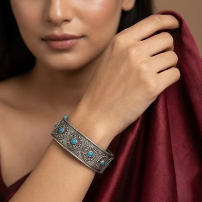 DIVYORO OXIDIZED SILVER-TONE KADA BRACELET FOR WOMEN