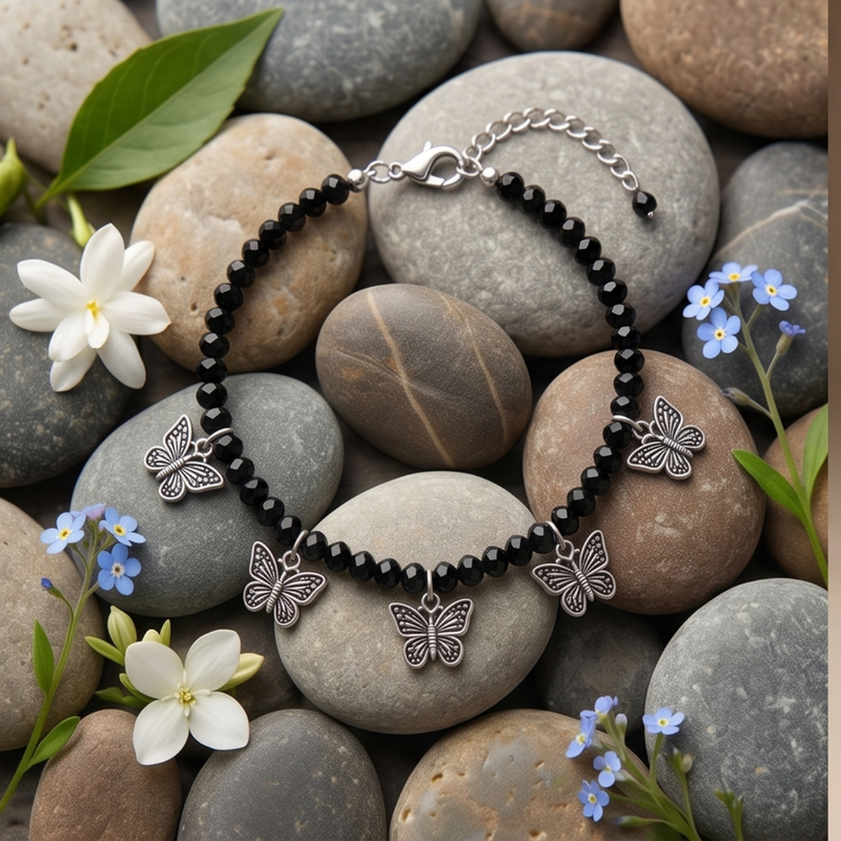 DIVYORO SILVER LOOK BUTTERFLY ANKLET SET