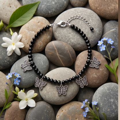 DIVYORO SILVER LOOK BUTTERFLY ANKLET SET