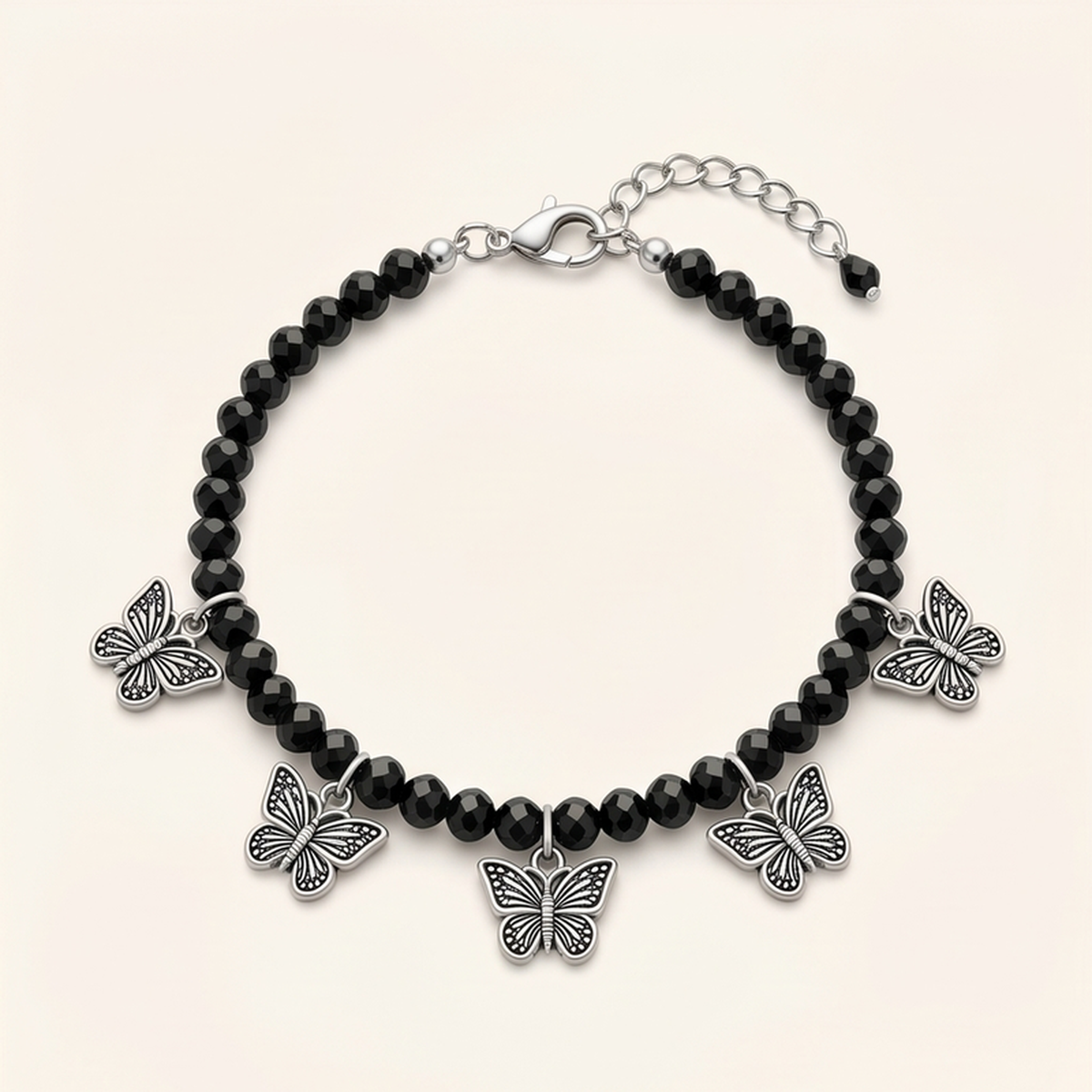 DIVYORO SILVER LOOK BUTTERFLY ANKLET SET