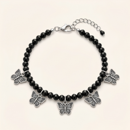 DIVYORO SILVER LOOK BUTTERFLY ANKLET SET