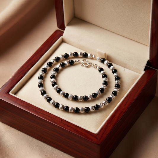 DIVYORO SILVER BEADED NAZARIYA ANKLET