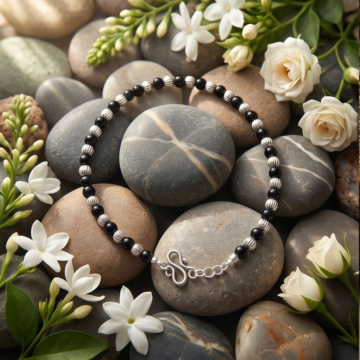 DIVYORO SILVER BEADED NAZARIYA ANKLET