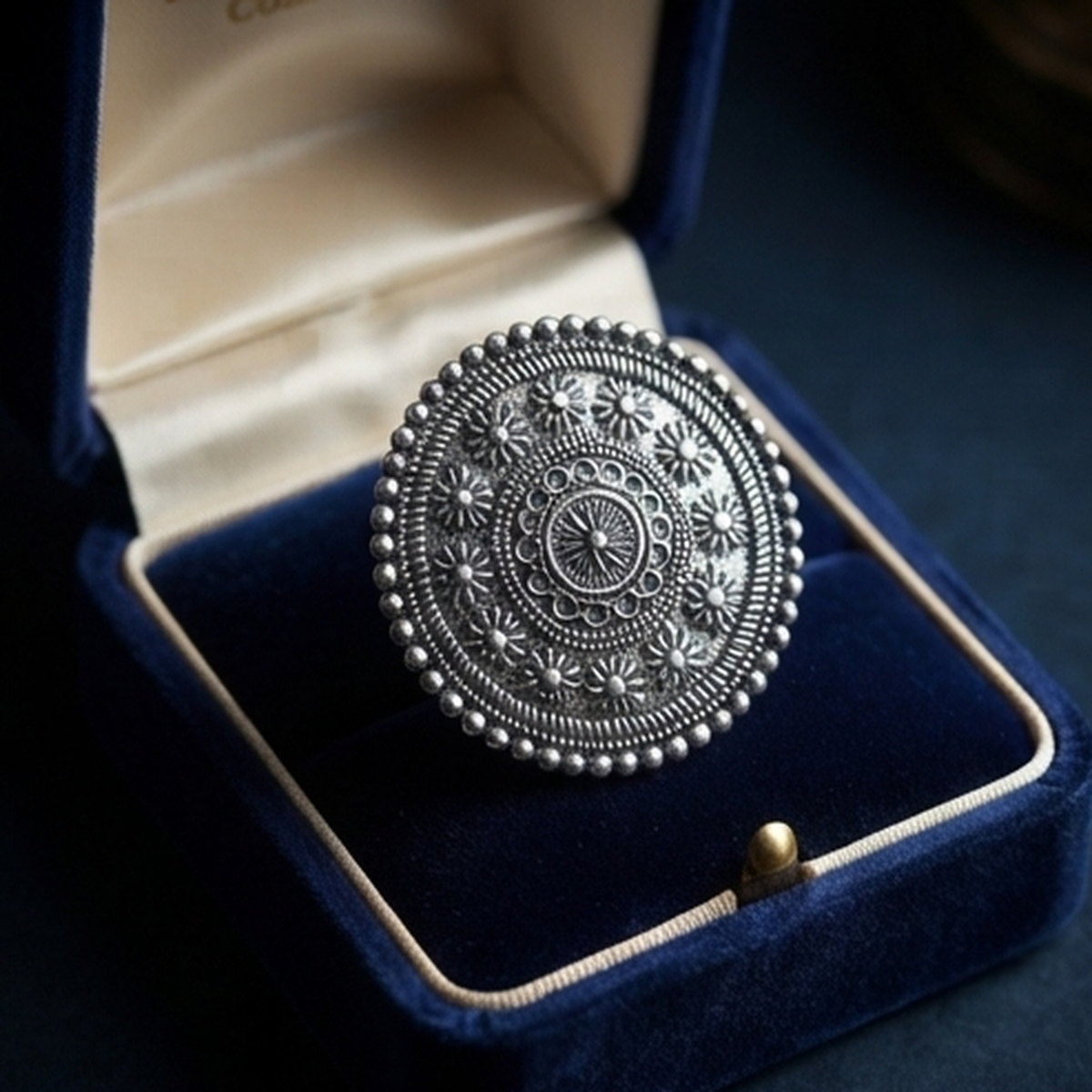 DIVYORO TRADITIONAL BOHO STYLE LARGE MANDALA SILVER RING FOR WOMEN
