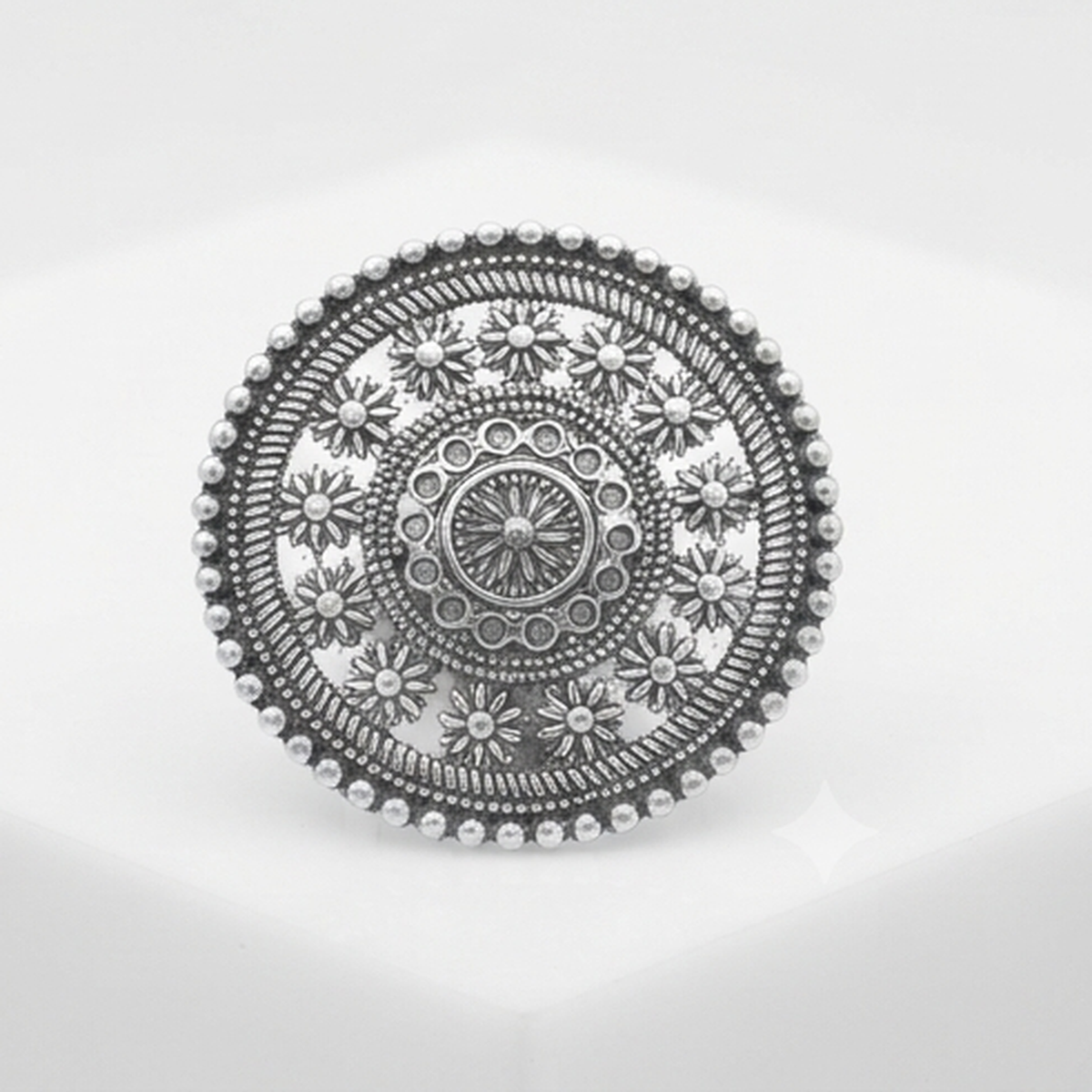 DIVYORO TRADITIONAL BOHO STYLE LARGE MANDALA SILVER RING FOR WOMEN