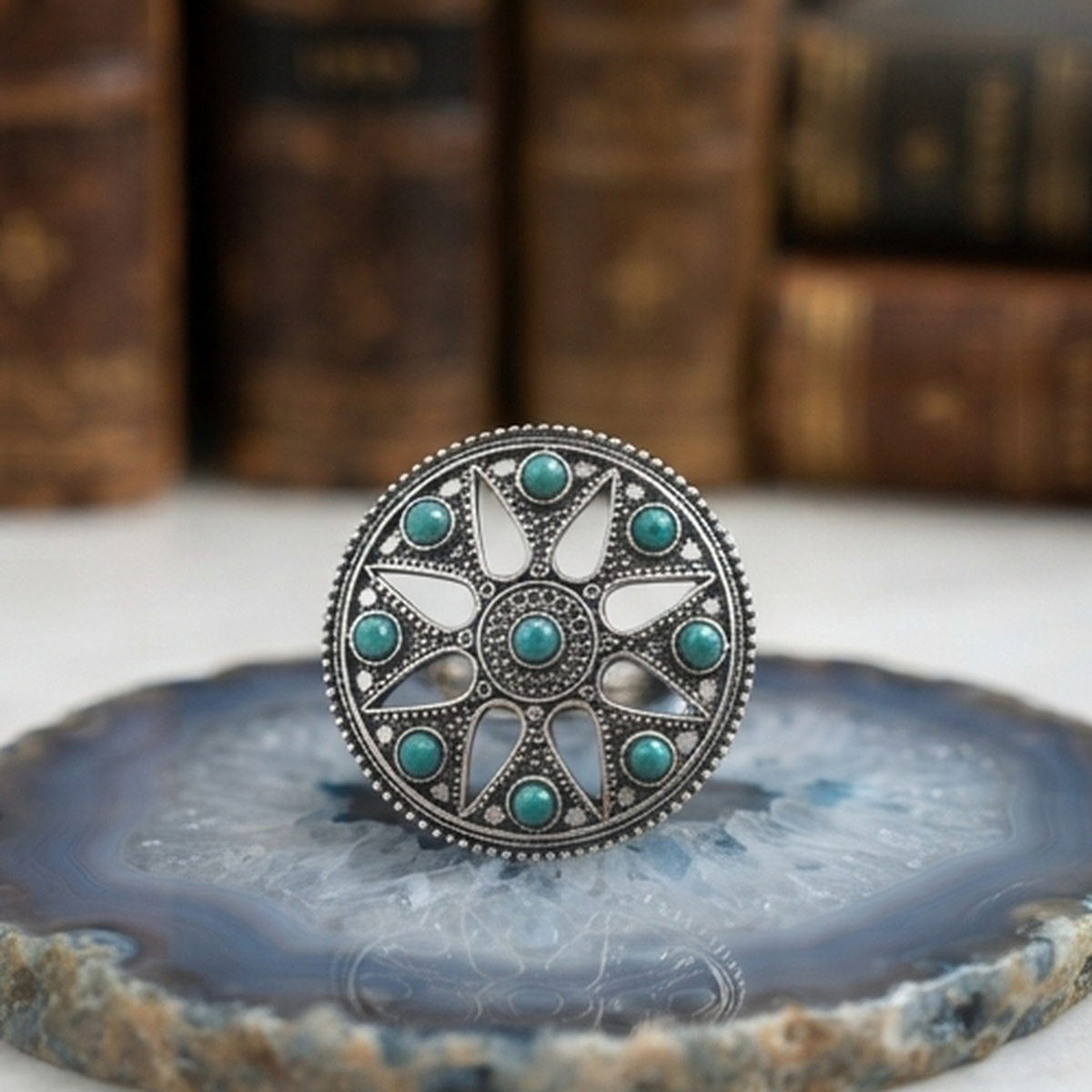 DIVYORO OXIDIZED MANDALA RING