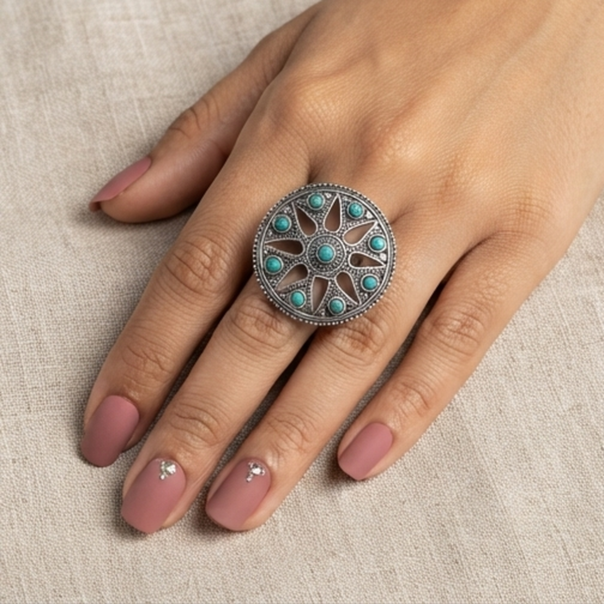 DIVYORO OXIDIZED MANDALA RING