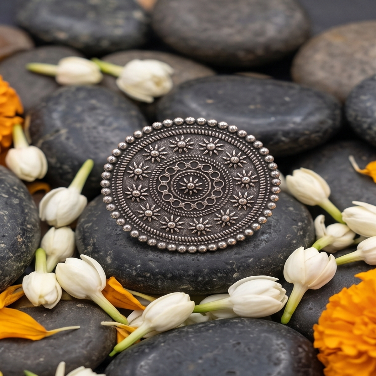DIVYORO OXIDIZED SUNBURST MANDALA HAIR PIN