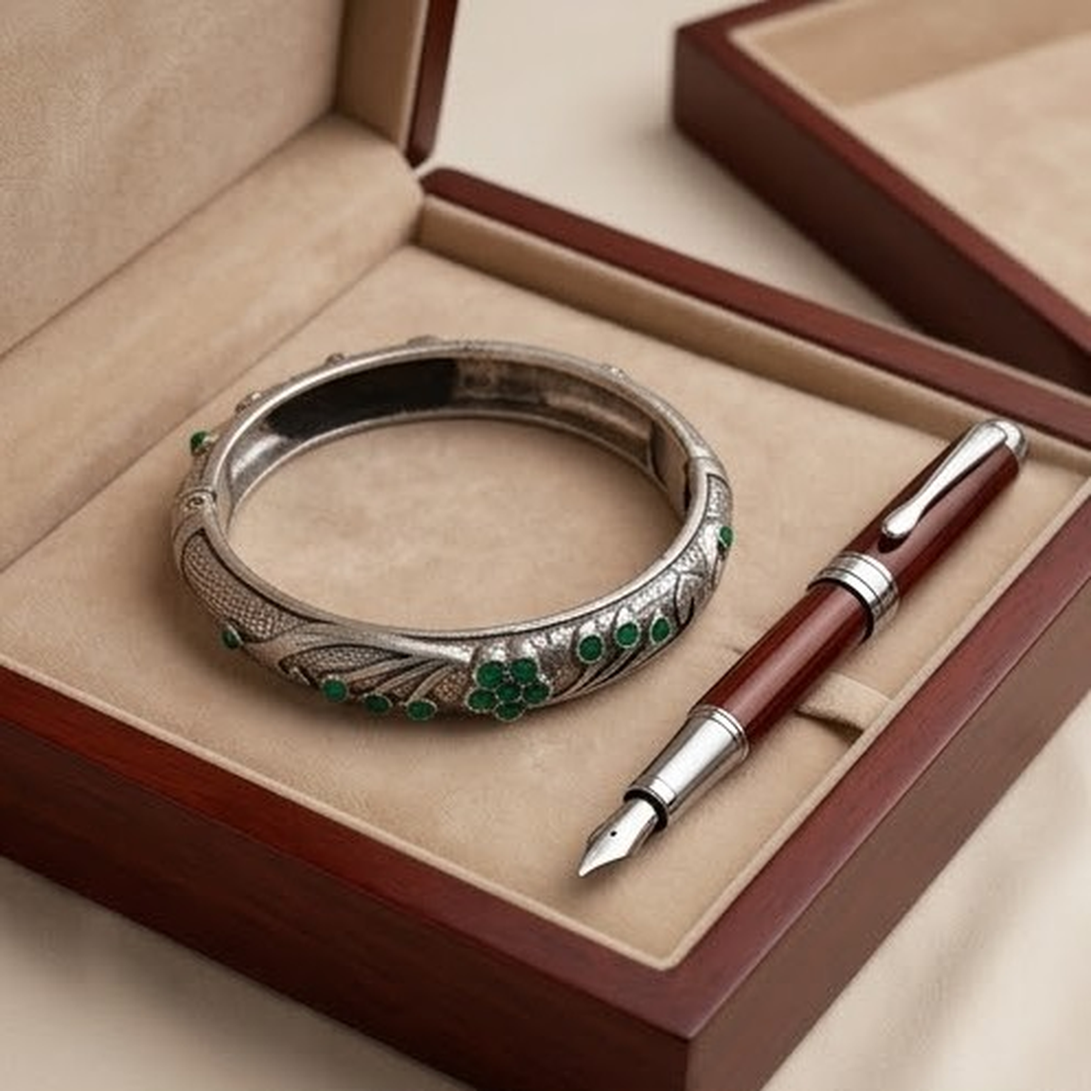 DIVYORO GREEN FLOWER OXIDIZED KADA