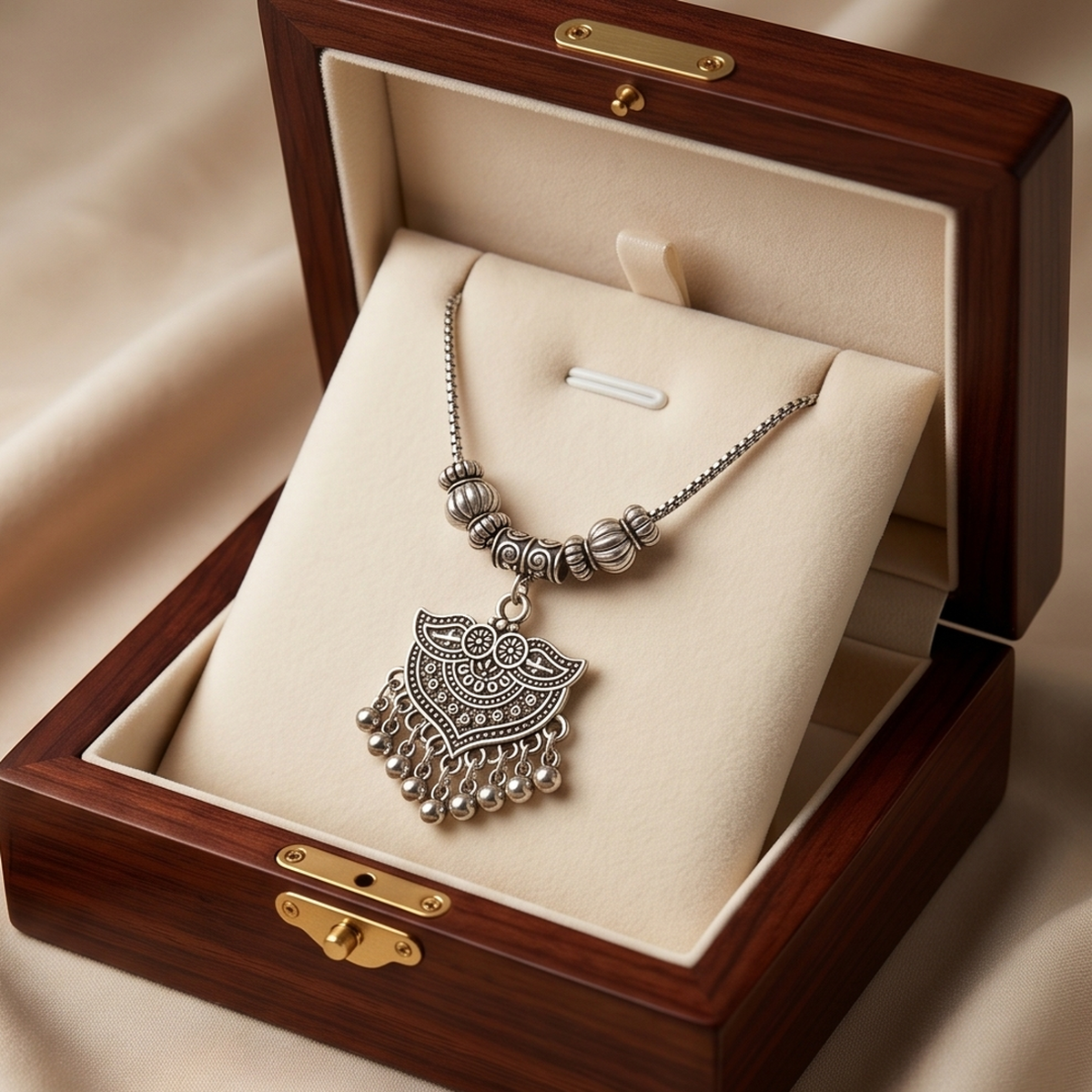 DIVYORO OXIDIZED TEXTURED GHUNGROO PENDANT