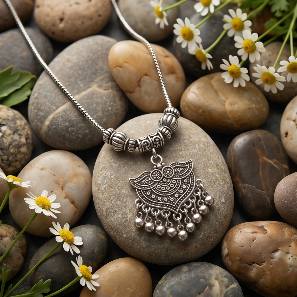 DIVYORO OXIDIZED TEXTURED GHUNGROO PENDANT