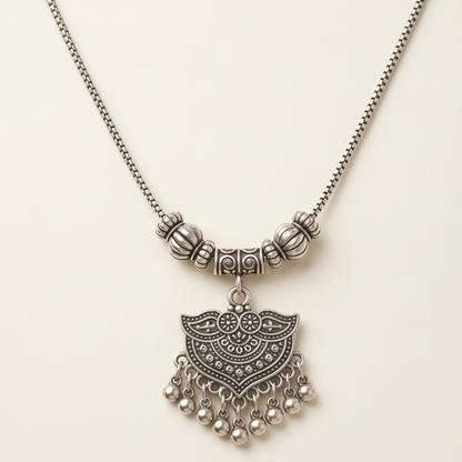 DIVYORO OXIDIZED TEXTURED GHUNGROO PENDANT