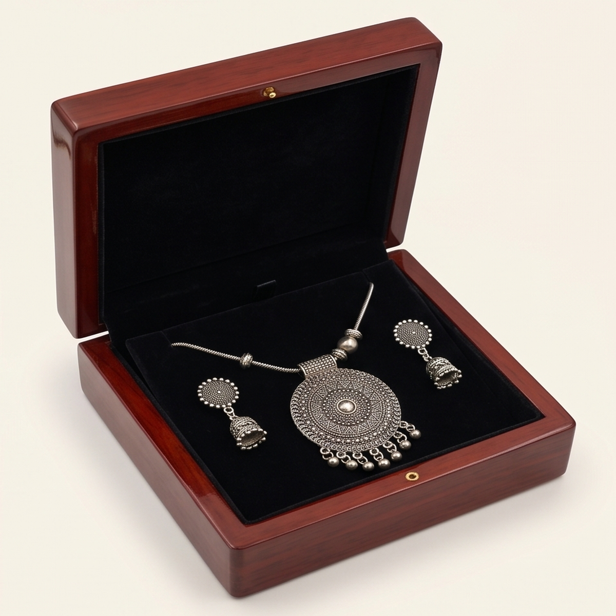 DIVYORO OXIDIZED SILVER MANDALA PENDANT CHAIN