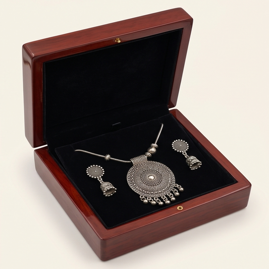 DIVYORO OXIDIZED SILVER MANDALA PENDANT CHAIN