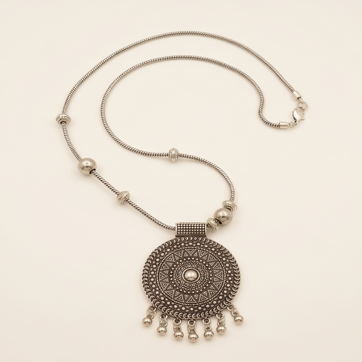 DIVYORO OXIDIZED SILVER MANDALA PENDANT CHAIN