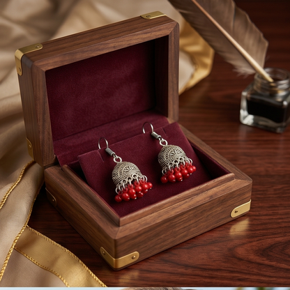 DIVYORO RED BEAD JHUMKA