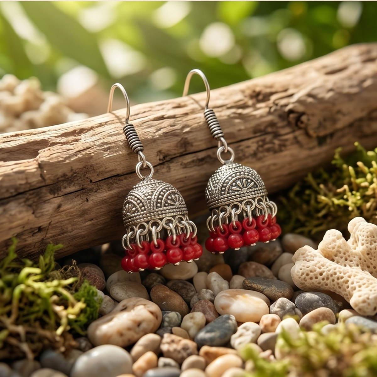 DIVYORO RED BEAD JHUMKA