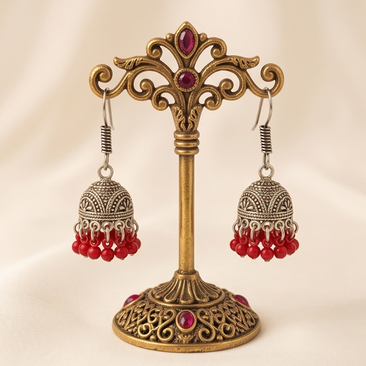 DIVYORO RED BEAD JHUMKA