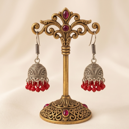 DIVYORO RED BEAD JHUMKA