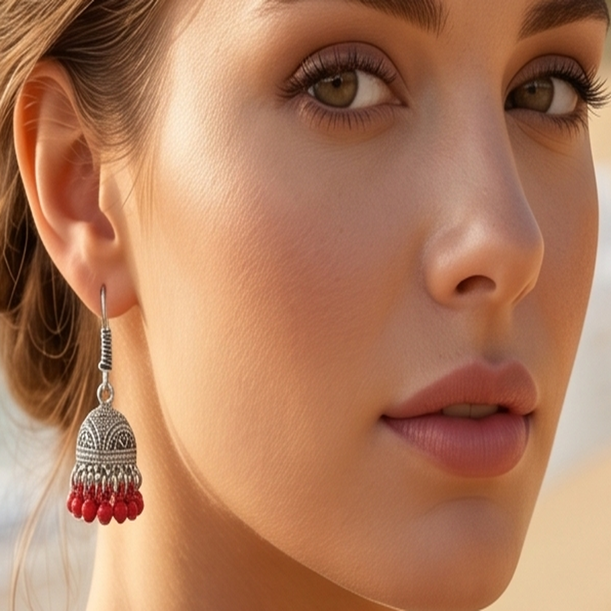 DIVYORO RED BEAD JHUMKA