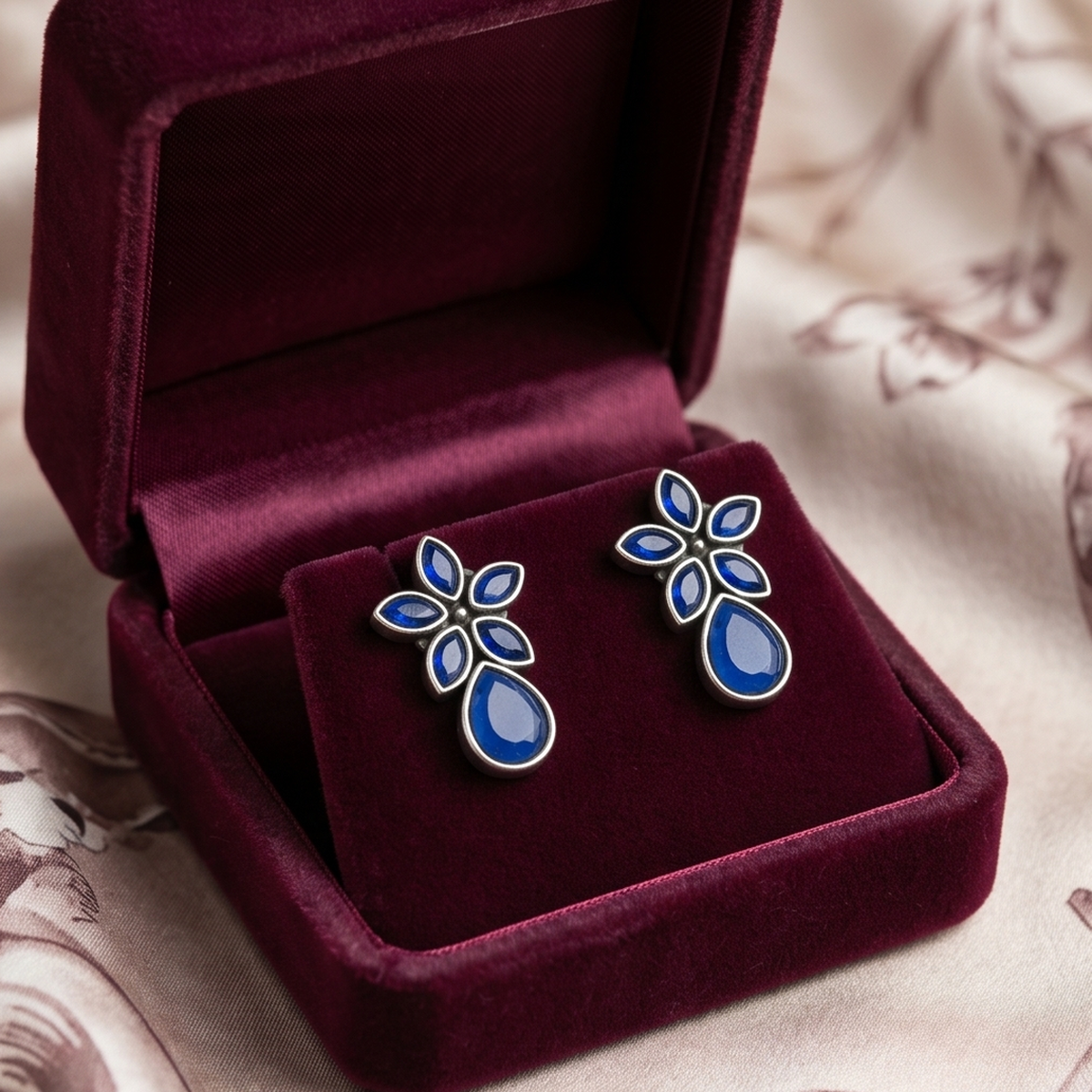 DIVYORO BLUE FLORAL STUDS