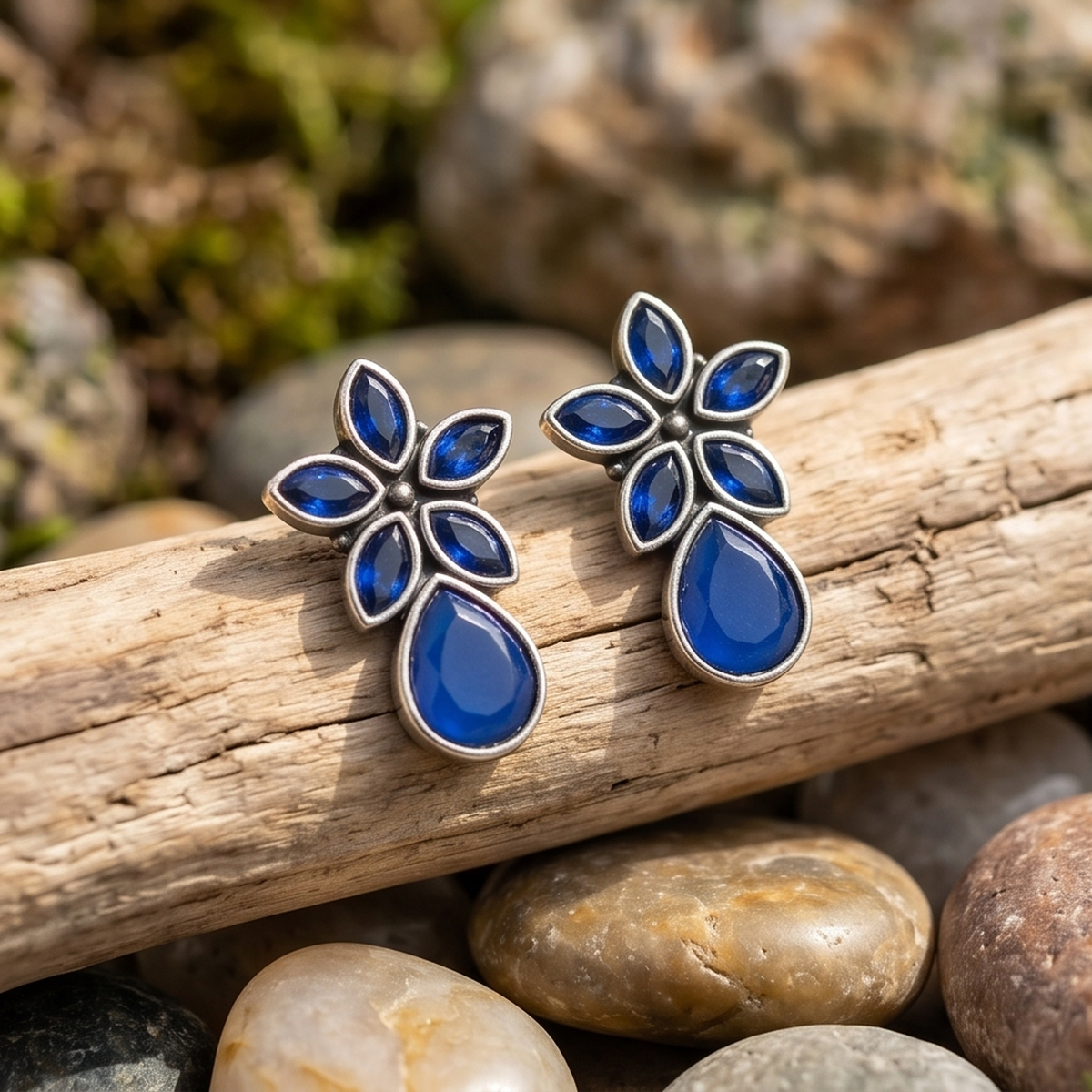 DIVYORO BLUE FLORAL STUDS