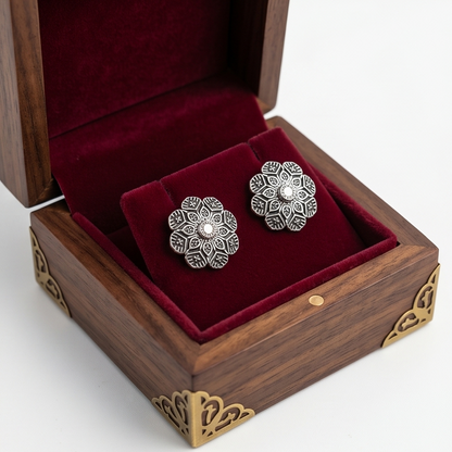 DIVYORO SILVER FLORAL STUDS