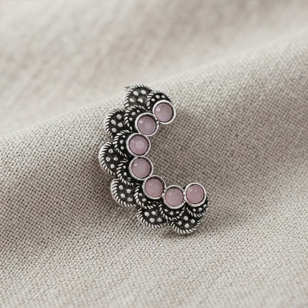 Divyoro Oxidized Silver Pink Stone Nath
