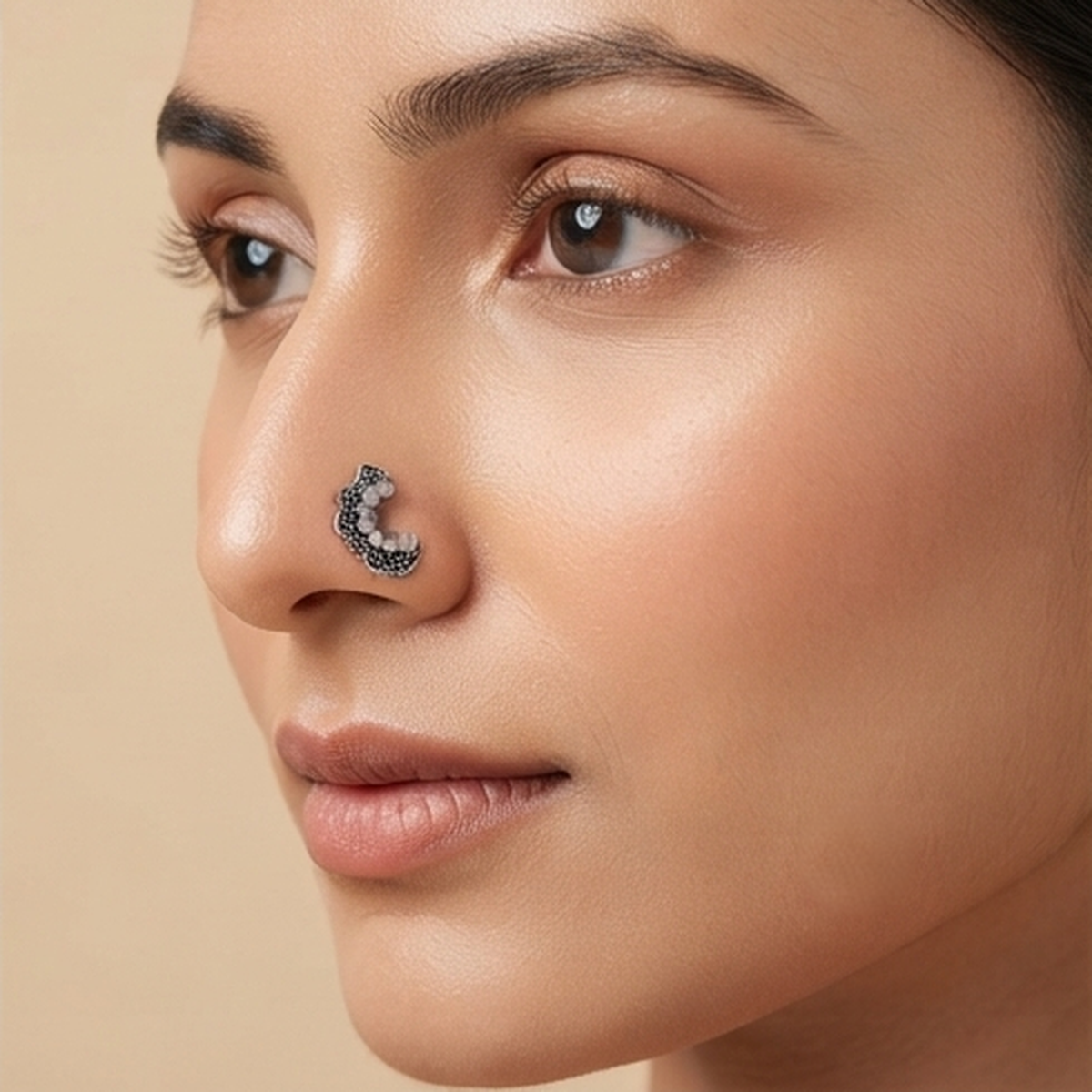 Divyoro Oxidized Silver Pink Stone Nath