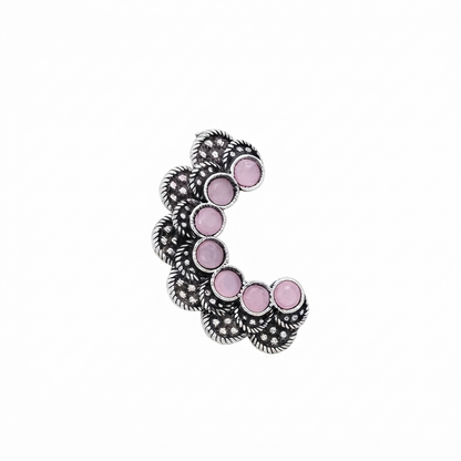 Divyoro Oxidized Silver Pink Stone Nath