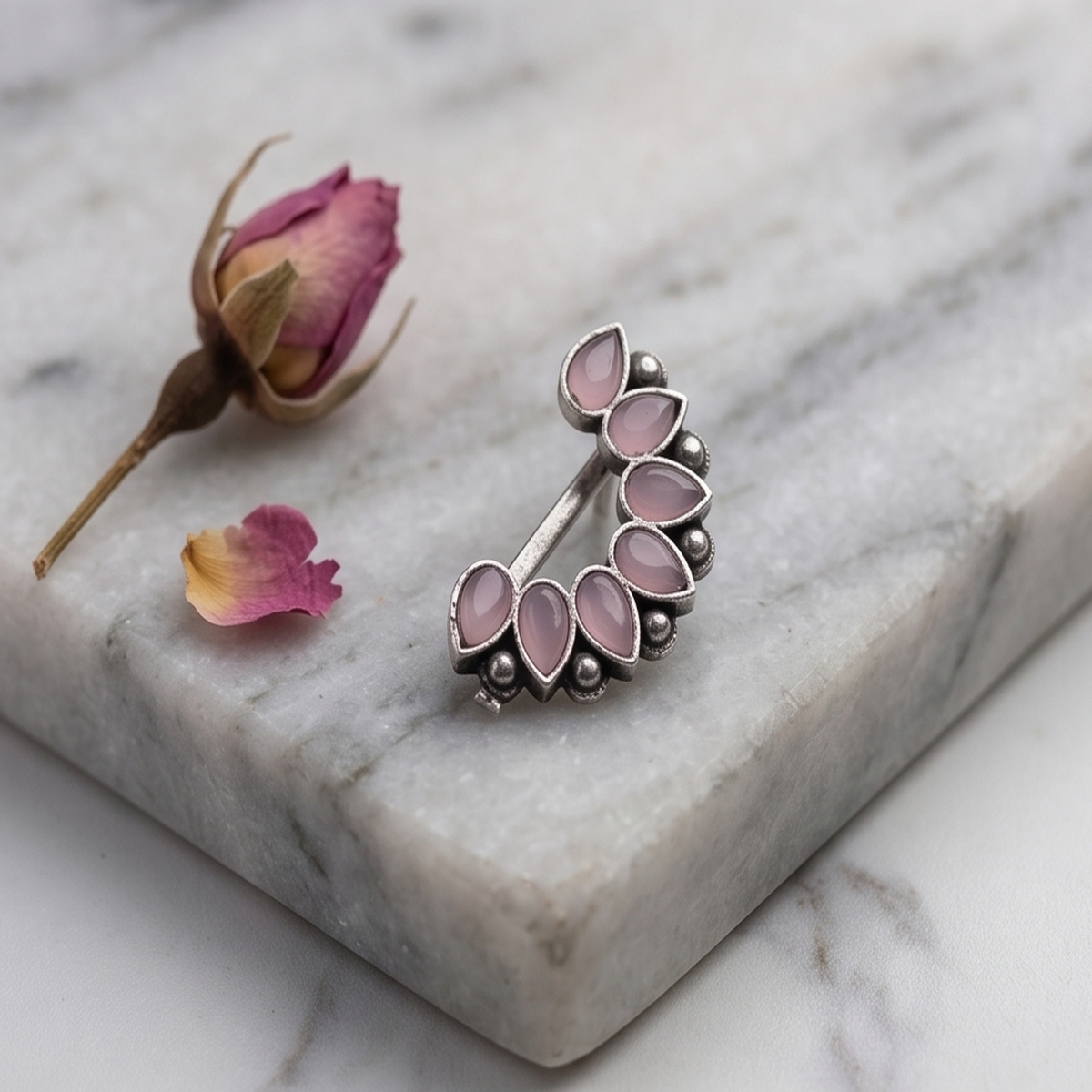 Divyoro Oxidised Lotus Motif NosePin