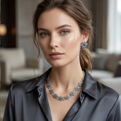 DIVYORO BRIGHT BLUE FLORAL LINK OXIDIZED CHOKER SET