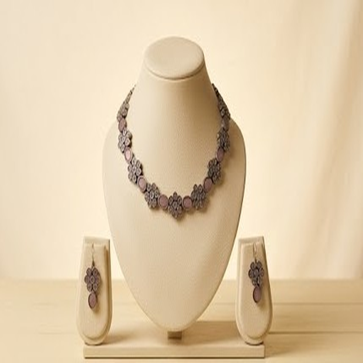 DIVYORO FLORAL PASTEL PINK OXIDIZED SILVER CHOKER SET