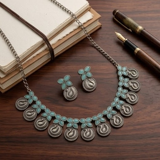 DIVYORO TURQUOISE PEACOCK LINK STATEMENT OXIDIZED NECKLACE