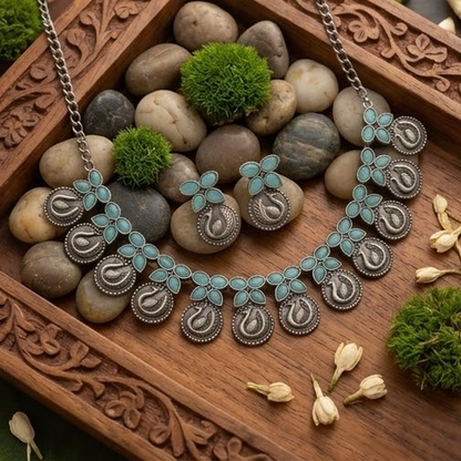 DIVYORO TURQUOISE PEACOCK LINK STATEMENT OXIDIZED NECKLACE