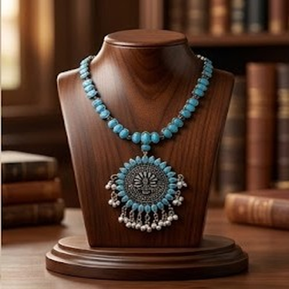 DIVYORO SUNBURST TURQUOISE STONE OXIDIZED NECKLACE