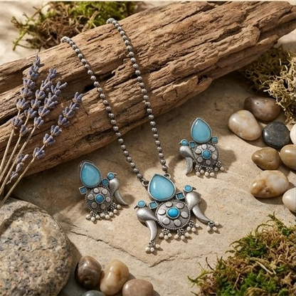 DIVYORO ETHNIC BOHEMIAN PENDANT NECKLACE AND EARRINGS