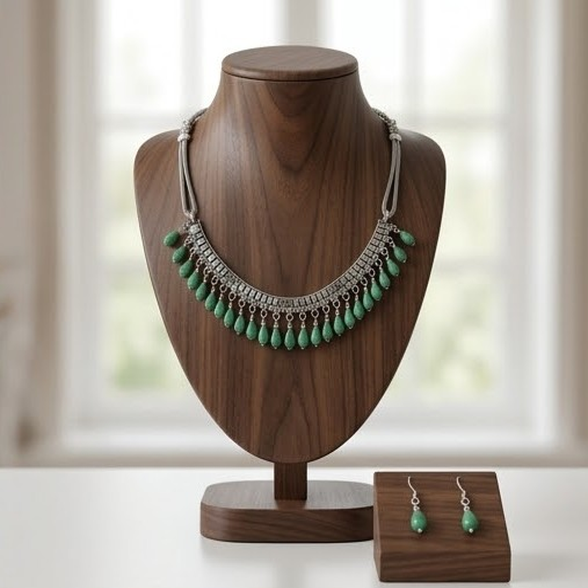 DIVYORO CASCADING GREEN DROP OXIDIZED CHOKER NECKLACE