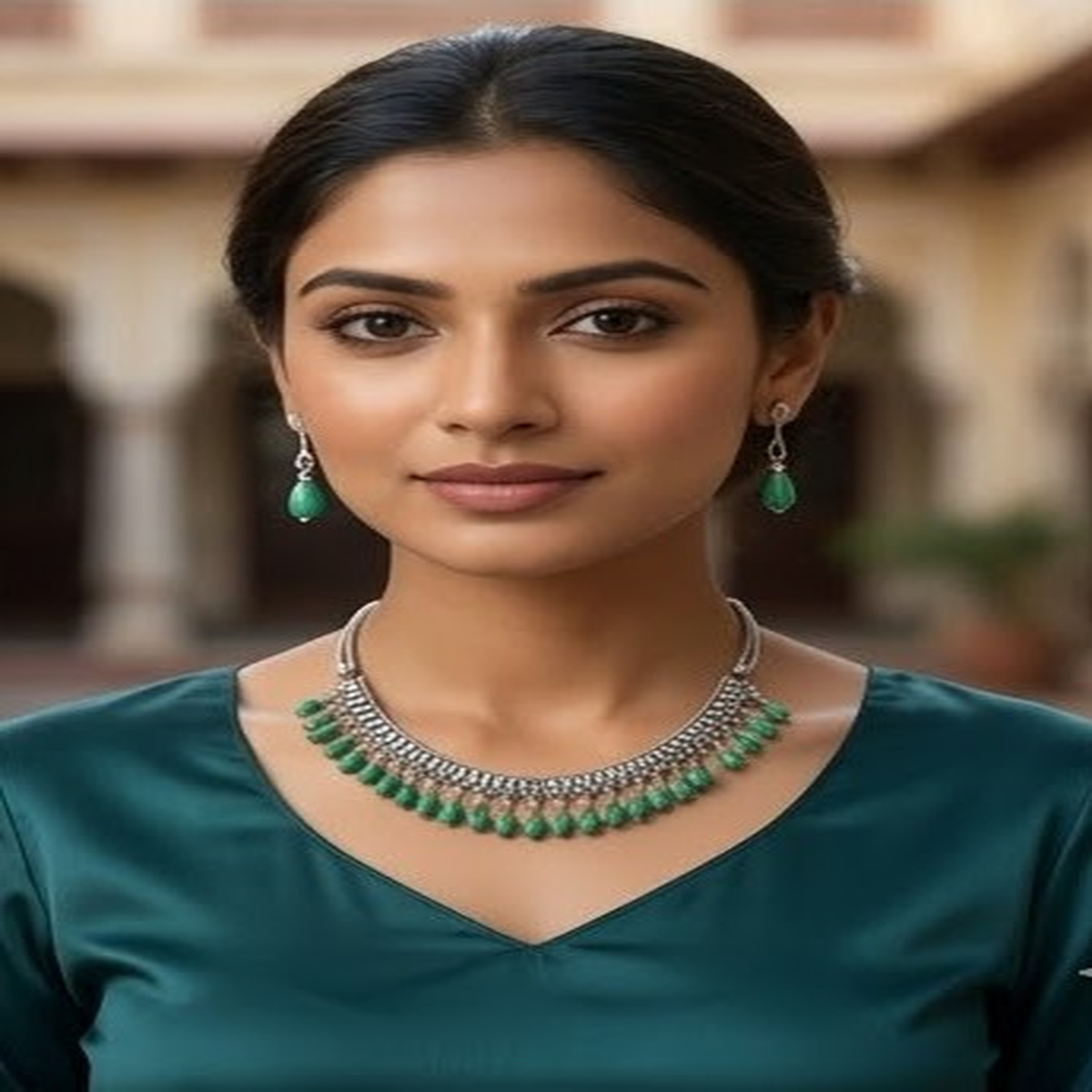 DIVYORO CASCADING GREEN DROP OXIDIZED CHOKER NECKLACE