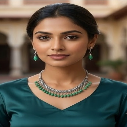 DIVYORO CASCADING GREEN DROP OXIDIZED CHOKER NECKLACE