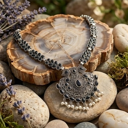 DIVYORO LEAF-PATTERNED OXIDIZED SILVER STATEMENT NECKLACE