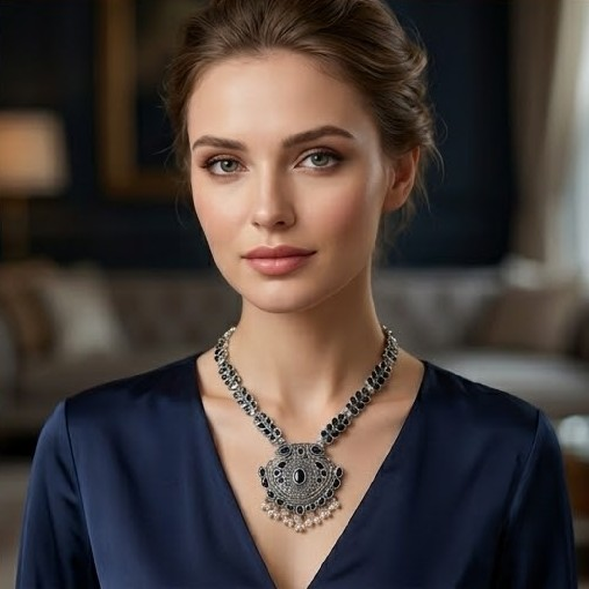 DIVYORO LEAF-PATTERNED OXIDIZED SILVER STATEMENT NECKLACE