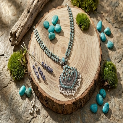 DIVYORO ORNATE BLUE STONE TEARDROP PENDANT NECKLACE