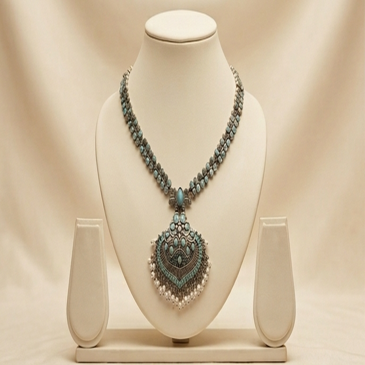 DIVYORO ORNATE BLUE STONE TEARDROP PENDANT NECKLACE