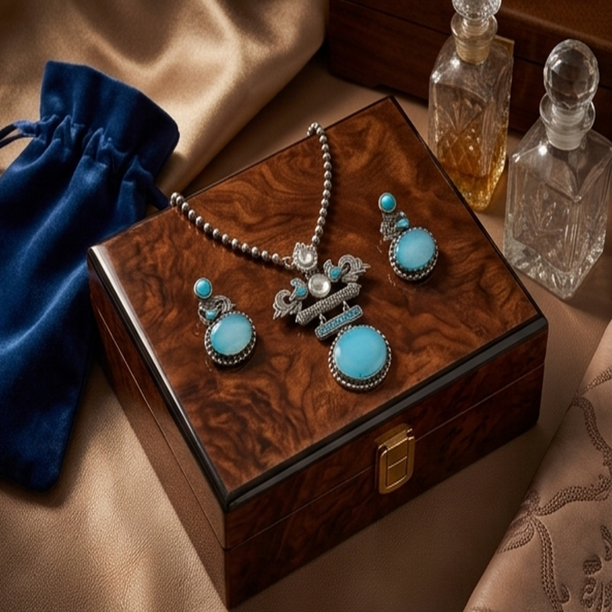 DIVYORO CIRCULAR TURQUOISE PENDANT OXIDIZED JEWELRY SET